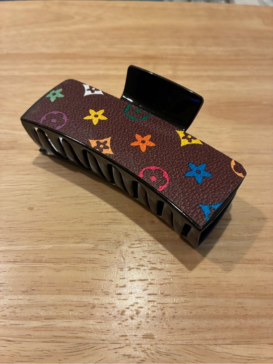 Accessories - Multicolor Monogram Hair Claw | Large Brown Patterned Jaw Claw Clip